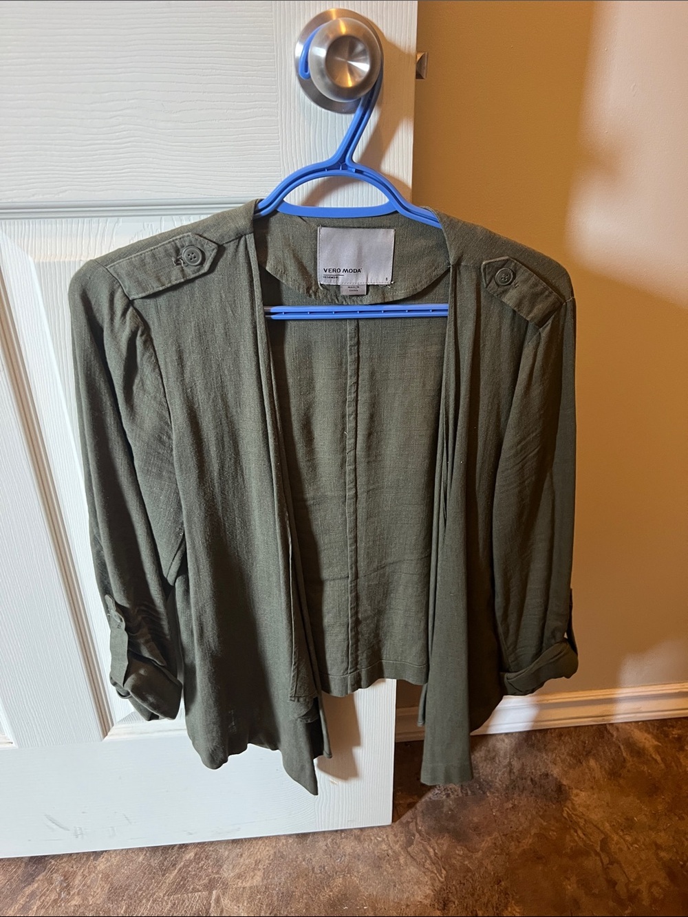 Vero Moda Olive Open Drape Cardigan with Epaulet Detail